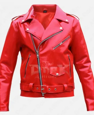 Glossy Gothic Motorcycle Jacket – Red & Blue PVC Biker Style