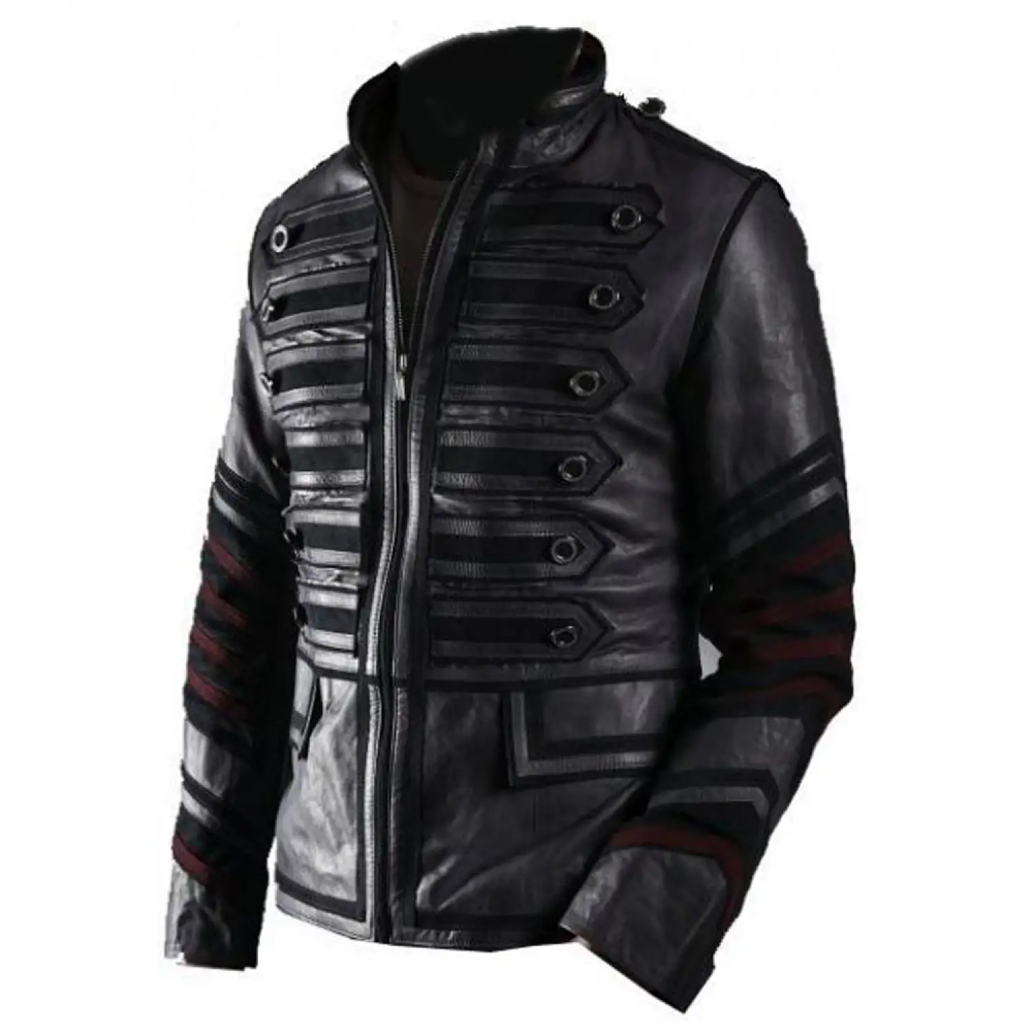 Gothic Leather Hussar Jacket - Black Military Punk Outerwear