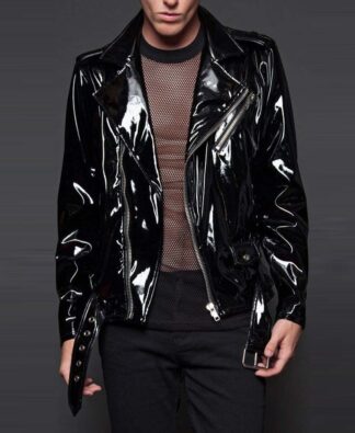 Men Gothic Vinyl PVC Motorcycle Jacket