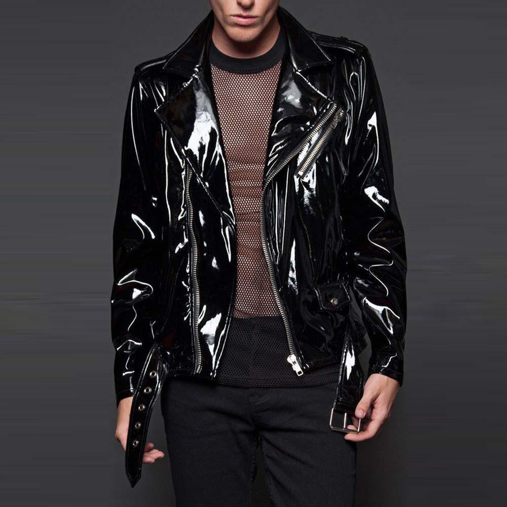 Men Gothic Vinyl PVC Motorcycle Jacket