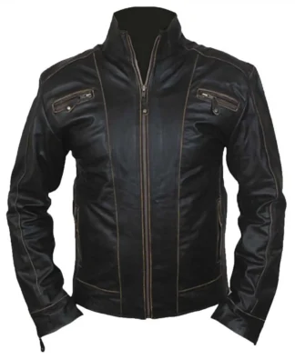 Men's Black Leather Motorcycle Designer Jacket
