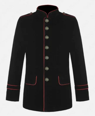 Men's Steampunk Gothic Military Coat - Red Piping Jacket