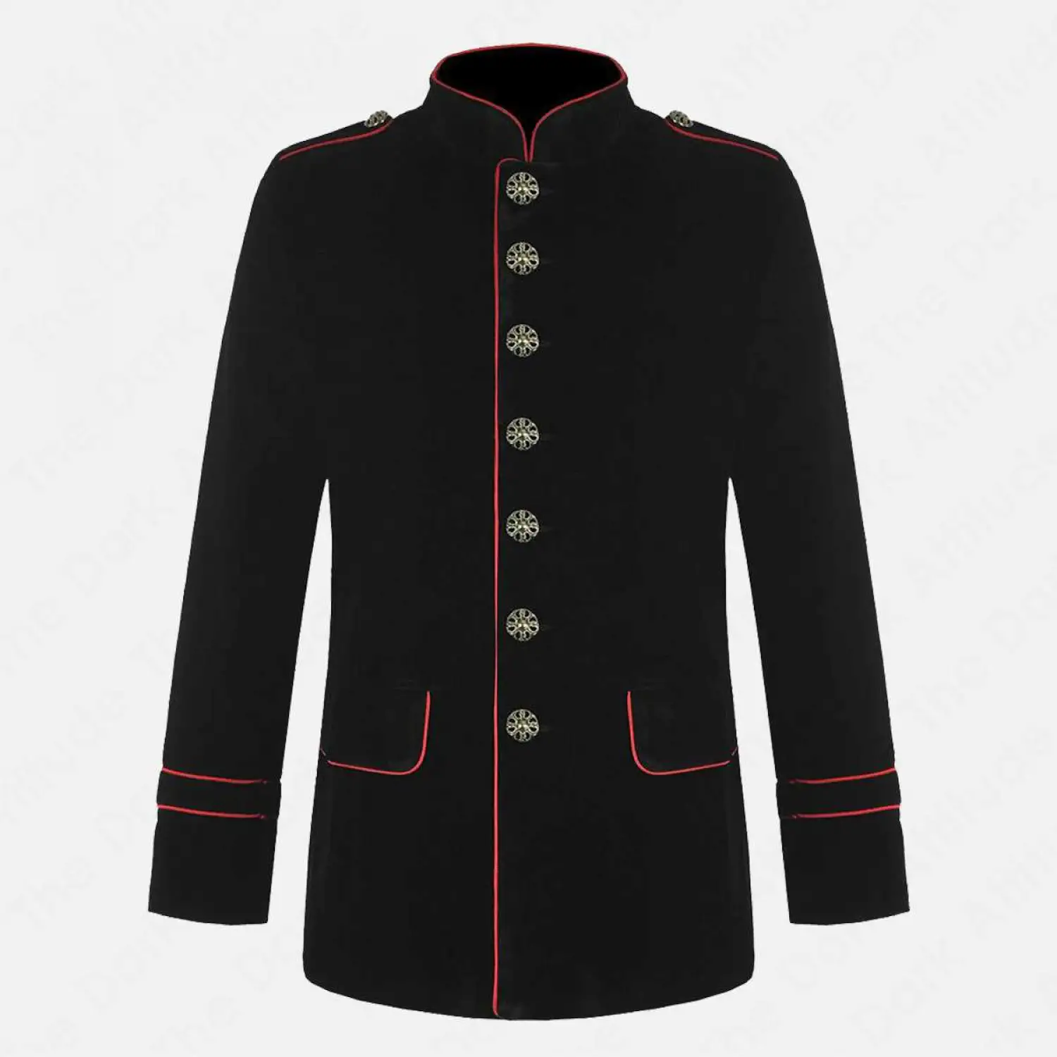 Men's Steampunk Gothic Military Coat - Red Piping Jacket