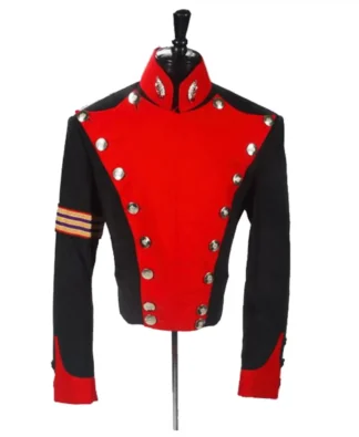 Red & Black Military Parade Jacket | Men's MJ Style Gothic Coat