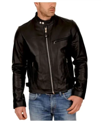Slim Fit Cafe Racer Black Leather Biker Jacket