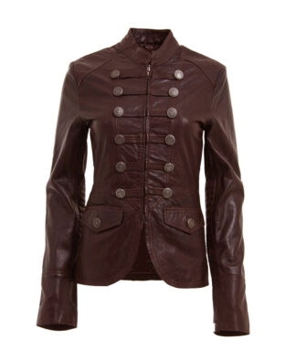 Women Brown Military Fashion Leather Gothic Jacket