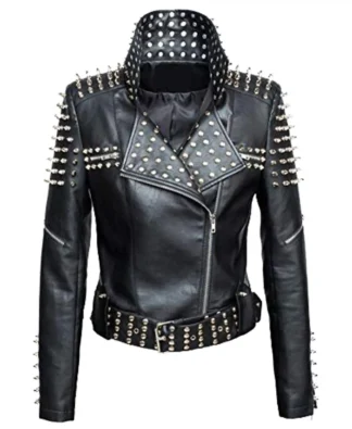 Women Fashion Genuine Leather Studded Gothic Jacket