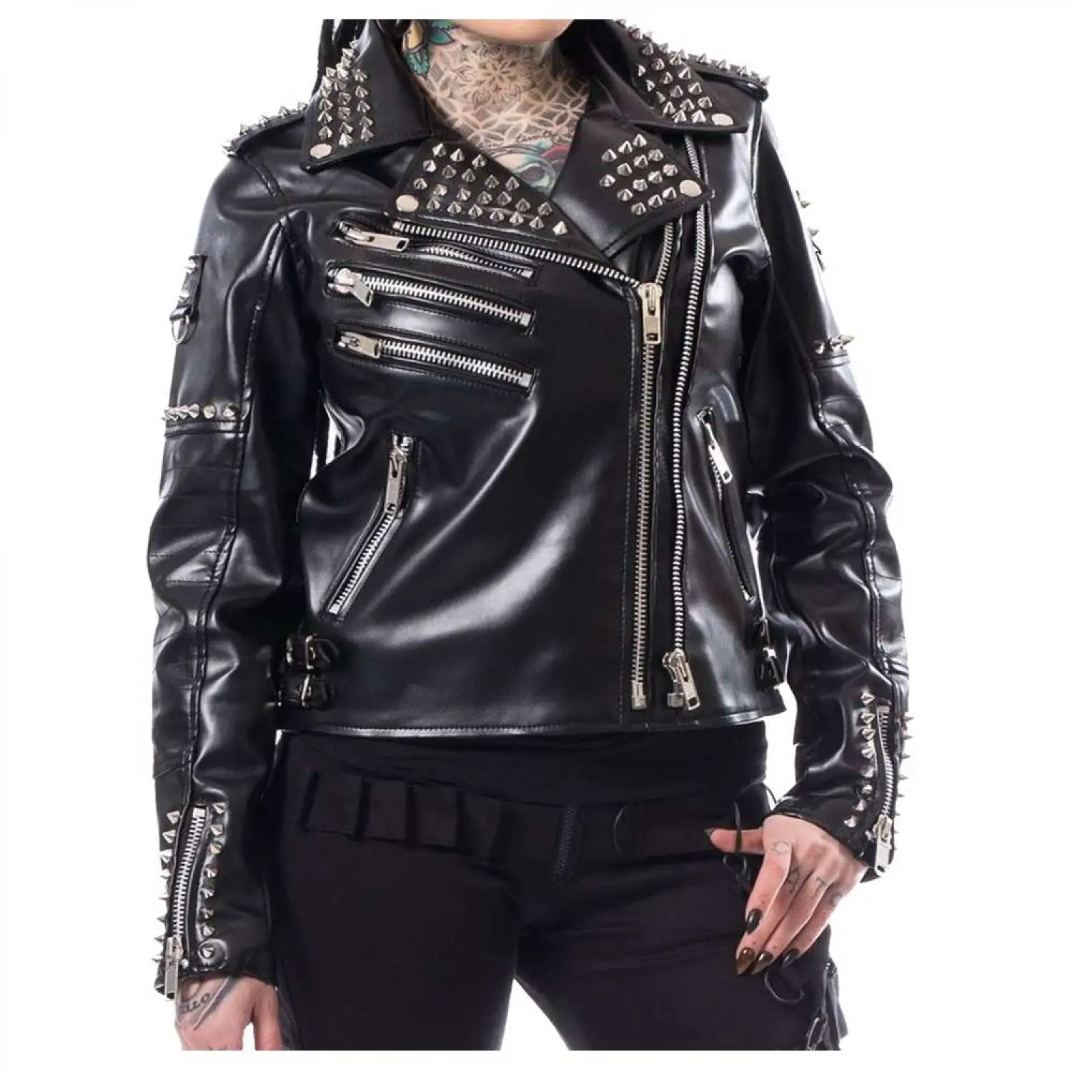Women Gothic Biker Stud Jacket EMO Punk Jacket