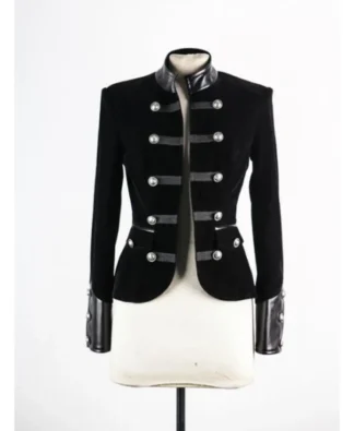 Women Gothic Black Velvet Jacket Leather Accents Jacket
