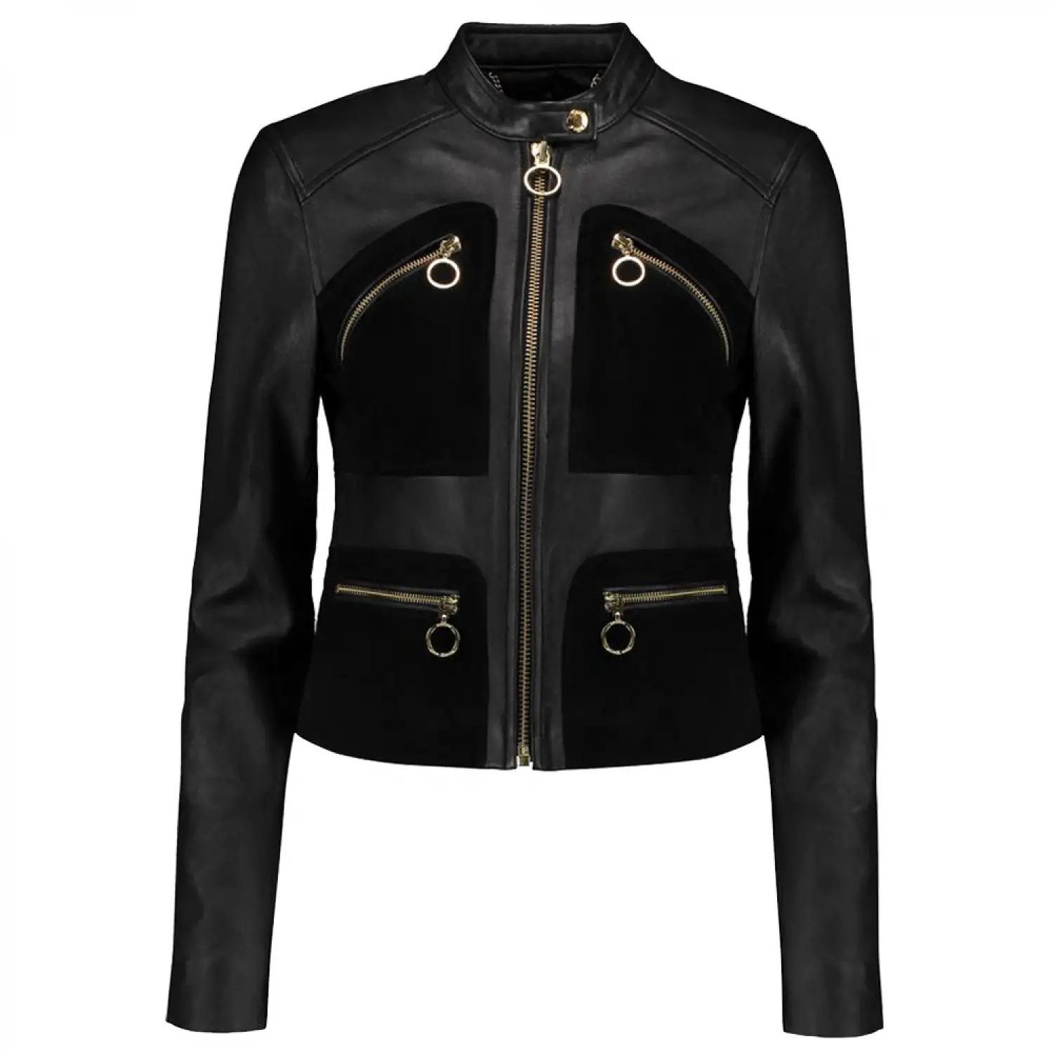 Women Gothic Fashion Real Leather Jacket Velvet Pockets