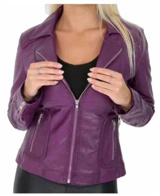 Women Purple Fitted Back Laced Leather Gothic Jacket