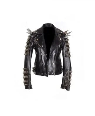 Women Spike Black Genuine Leather Gothic Jacket
