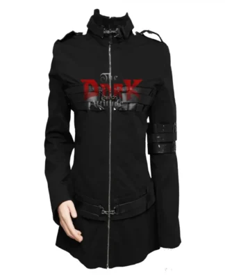 Women's Gothic Military Long Coat with Buckle Straps & Zip Front